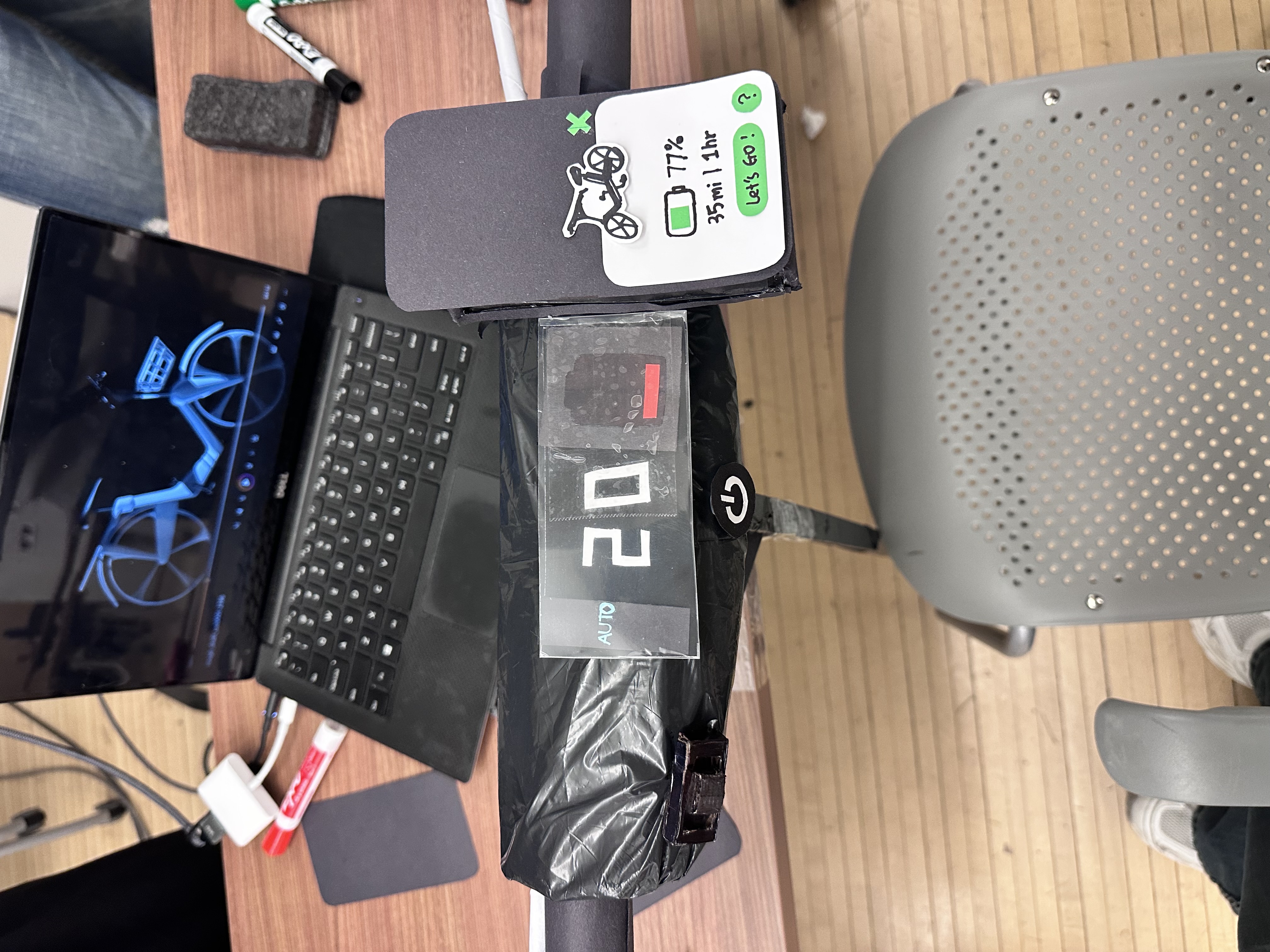 Autonomous e-bike paper prototype display and app screen