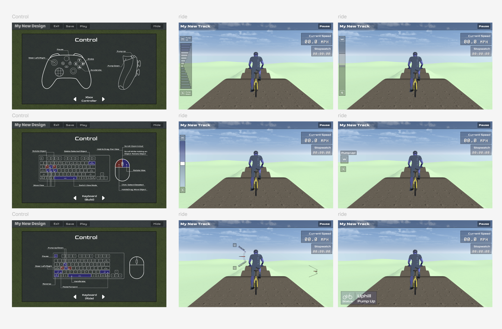 ByteMX later Figma UI iteration screens for controls and ride interface
