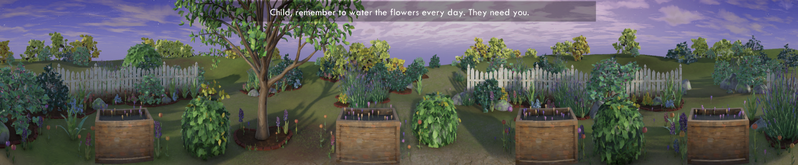 Remnants Unity scene showing the immersive garden environment